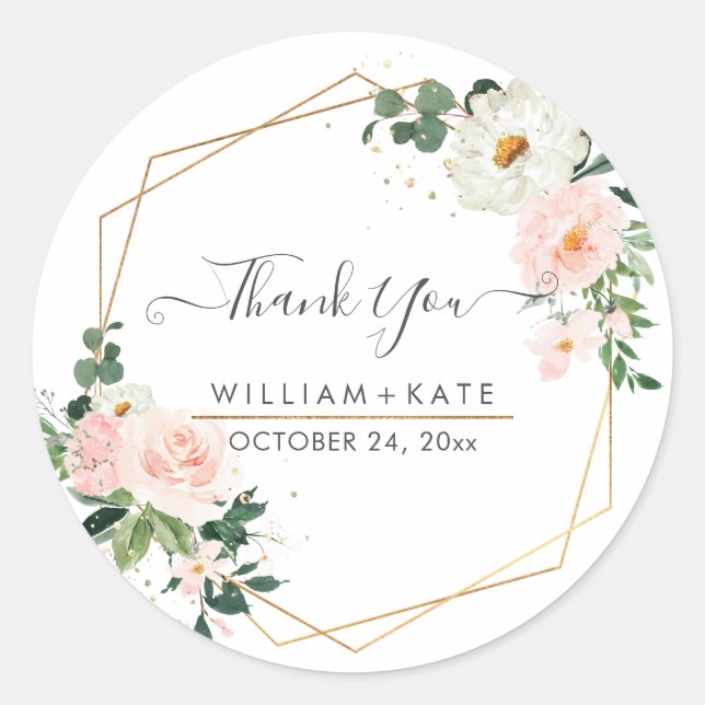 Sticker Rond Fleurs de Rêve Aquarelle Roses Blush Remerciements (Devant)