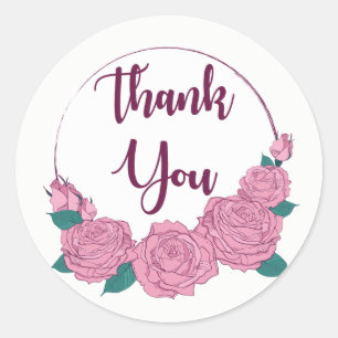 Sticker Rond Fleurs de rose rose Merci Fleur Lavandeur Cœur