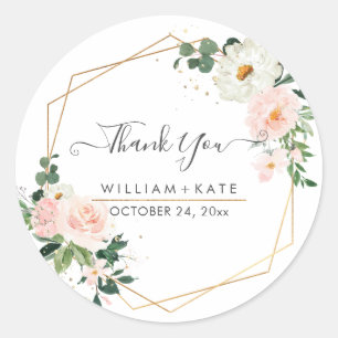 Sticker Rond Fleurs de Rosiers Rouges à l'Aquarelle Merci