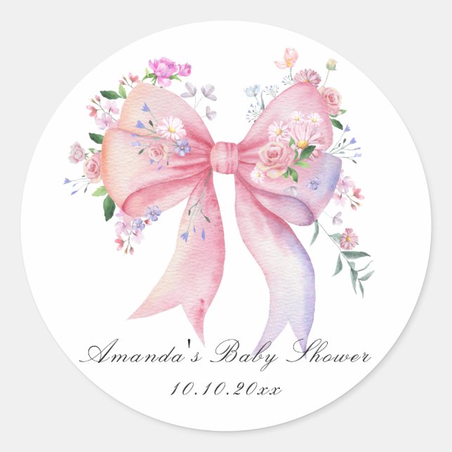 Sticker Rond Fleurs de ruban floral Fille Baby Shower (Devant)