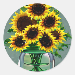Sticker Rond Fleurs de soleil en verre Jar Art