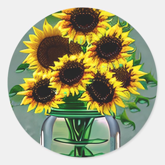 Sticker Rond Fleurs de soleil en verre Jar Art (Devant)