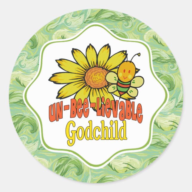 Sticker Rond Fleurs de soleil et abeilles Godchild incroyables (Devant)