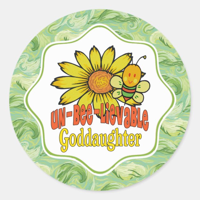 Sticker Rond Fleurs de soleil et abeilles incroyables Godgirl (Devant)