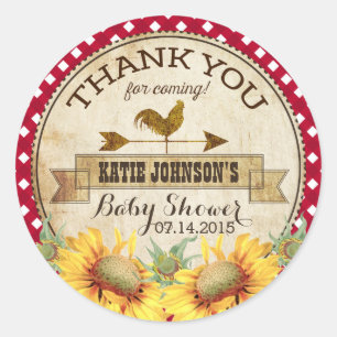 Sticker Rond Fleurs de soleil et Baby shower En vichy