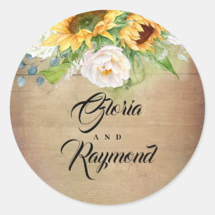 Sticker Rond Fleurs de soleil et roses blanches Mariage de auto
