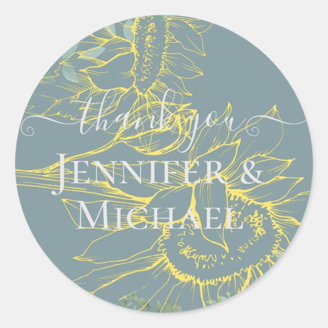 Sticker Rond Fleurs de soleil modernes Mariage d'or Sage (Devant)