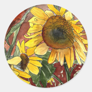 Sticker Rond fleurs de soleil peinture cadeaux