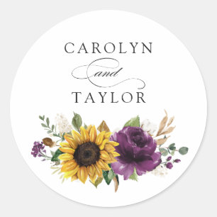 Sticker Rond Fleurs de soleil Purple Floral Verdure Enveloppe r