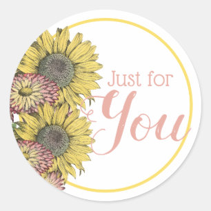 Sticker Rond Fleurs de soleil rustiques Merci rose jaune