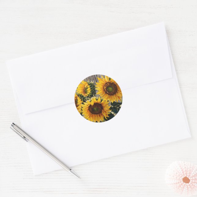 Sticker Rond Fleurs de soleil rustiques sur carton imprimé" (Enveloppe)