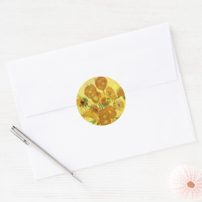 Sticker Rond Fleurs de soleil, Vincent van Gogh (Enveloppe)
