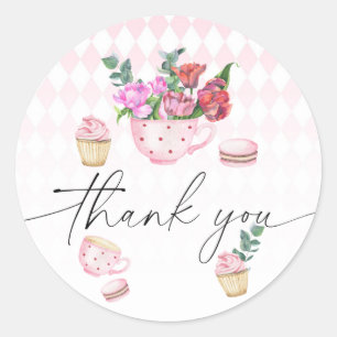 Sticker Rond Fleurs de Tea Party remerciement baby shower