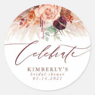 Sticker Rond Fleurs de Terracotta et herbe de Pampas CELEBRATE