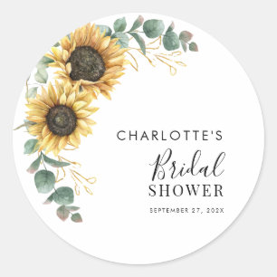 Sticker Rond Fleurs de Tournesol Eucalyptus Shower de Mariée