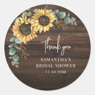Sticker Rond Fleurs de tournesol eucalyptus Shower Mariage Rust