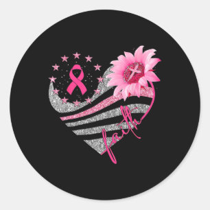 Sticker Rond Fleurs de tournesol rose Ruban Faith Cancer du sei