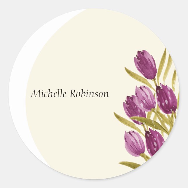 Sticker Rond Fleurs de tulipes à l'aquarelle élégante (Devant)