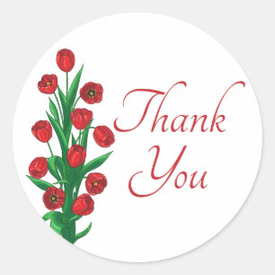 Sticker Rond Fleurs de tulipes rouges Floral Merci Fête de mari