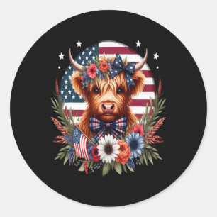 Sticker Rond Fleurs de vache mignonnes Fête de l'Indépendance a