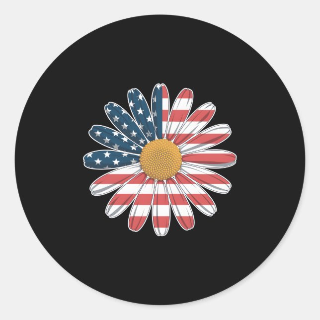 Sticker Rond Fleurs Décontractées Drapeau Américain Étoiles Et  (Devant)