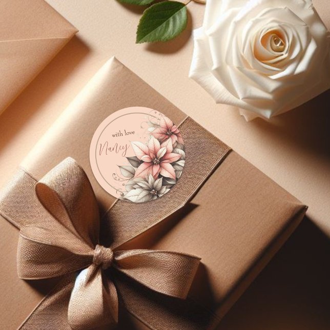 Sticker Rond Fleurs délicates personnalisables  (Créateur téléchargé)