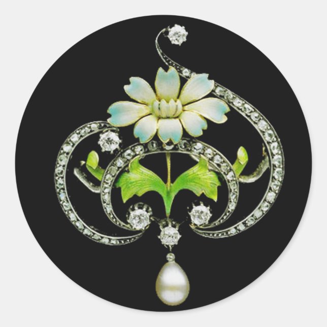 STICKER ROND FLEURS D'ENAMÉLIORATION BLANCHE, PEARLS ET DIAMOND (Devant)