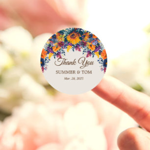 Sticker Rond Fleurs d'été élégantes Merci