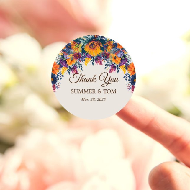 Sticker Rond Fleurs d'été élégantes Merci (Créateur téléchargé)
