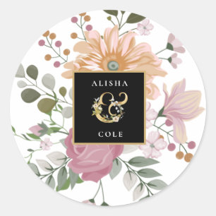 Sticker Rond Fleurs d'été sur Mariage blanc