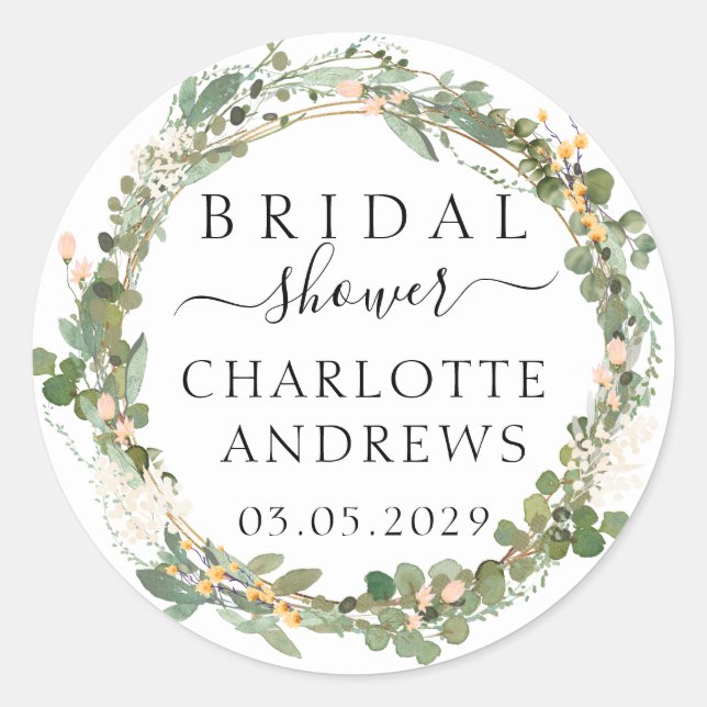 Sticker Rond Fleurs d'eucalyptus Baby Shower   (Devant)