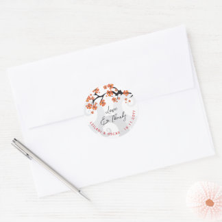 Sticker Rond Fleurs d'Hibiscus Orange Tourbillons Mariage Tropi
