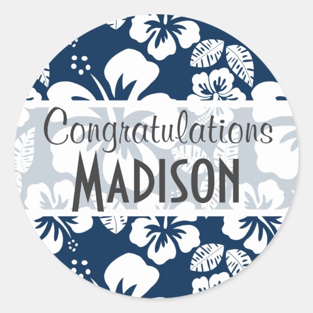 Sticker Rond Fleurs d'Hibiscus Tropical Bleu foncé de minuit (Devant)