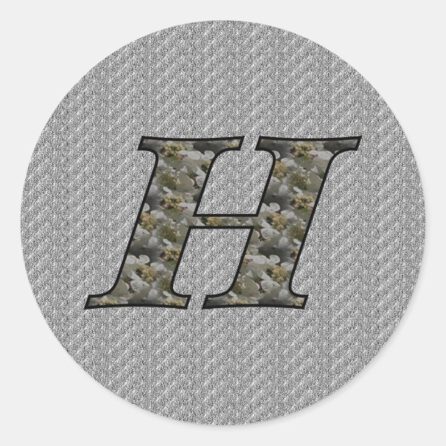 Sticker Rond Fleurs d'hortensia à initiale de monogramme H (Devant)