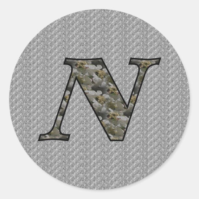 Sticker Rond Fleurs d'hortensia à monogramme initial N (Devant)