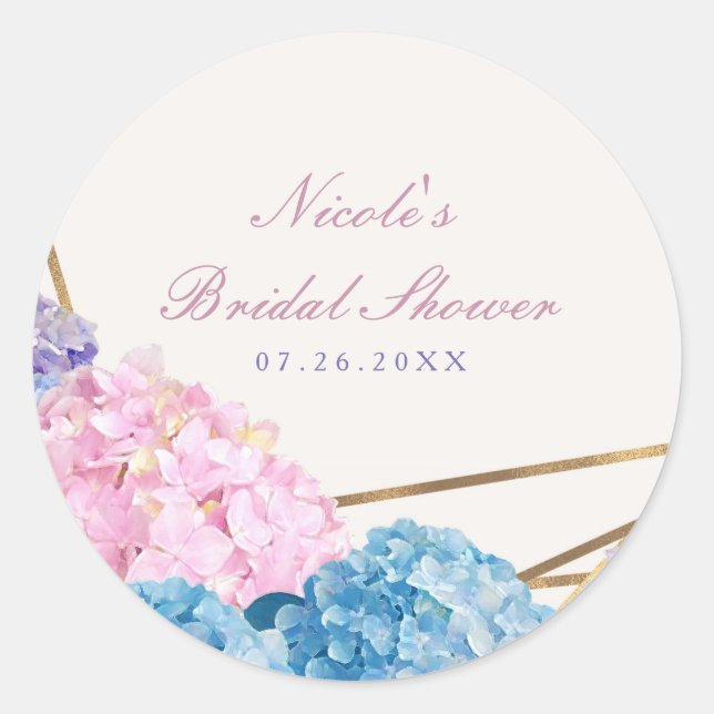 Sticker Rond Fleurs d'Hydrangea & Cadeau de Mariage de Printemp (Devant)