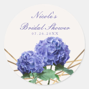Sticker Rond Fleurs d'Hydrangea & Lignes Dorées Élégant Cadeau