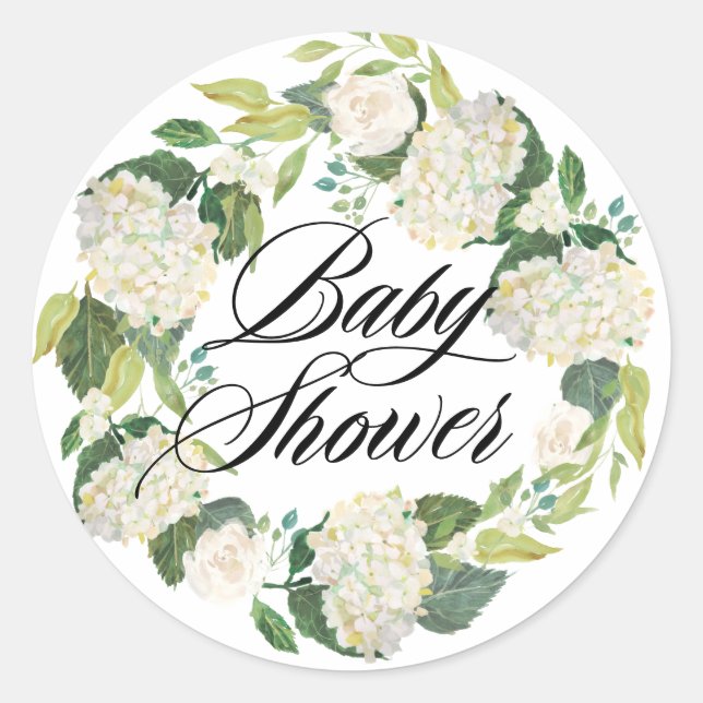 Sticker Rond Fleurs d'Hydrangée Blanche Baby shower de couronne (Devant)