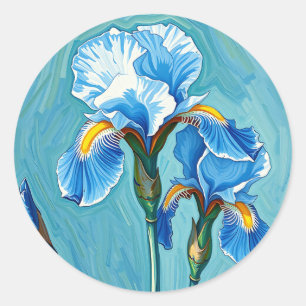 Sticker Rond Fleurs d'Iris Bleu Motif Artistique