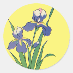 Sticker Rond Fleurs d'Iris de Jardin de Printemps Violettes Flo