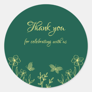 Sticker Rond Fleurs d'or simple vert émeraude mariage