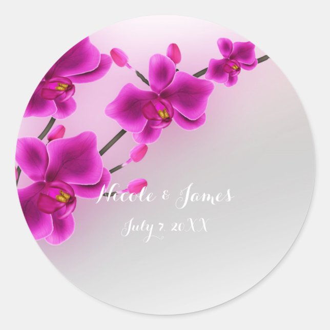 Sticker Rond Fleurs d'orchidée Favori de mariage floral élégant (Devant)