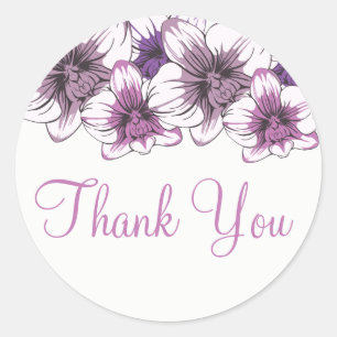Sticker Rond Fleurs d'Orchidée Remerciements Mariage Shower de