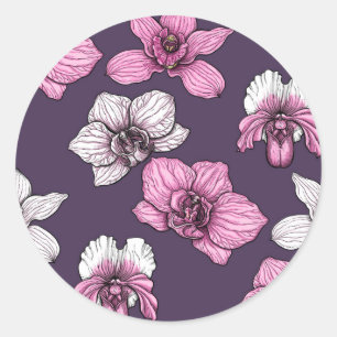 Sticker Rond Fleurs d'orchidées roses