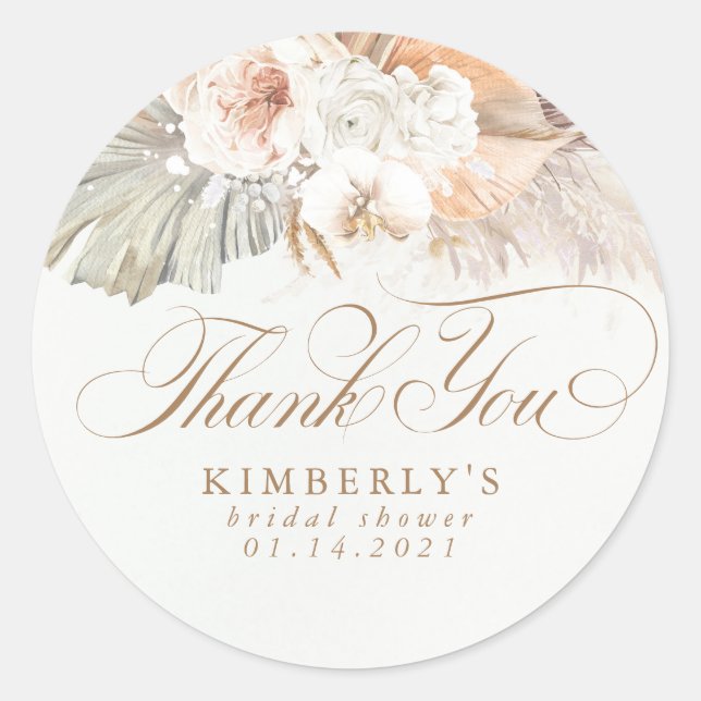 Sticker Rond Fleurs Douces au Pastel Herbe de Pampas Merci (Devant)