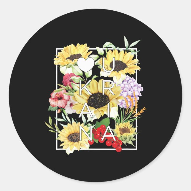 Sticker Rond Fleurs d'Ukraine Word Art - Fierté ukrainienne (Devant)