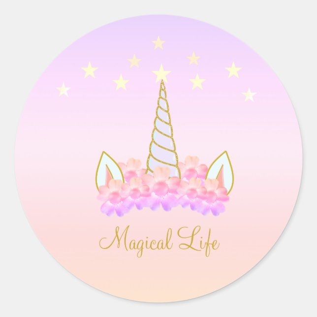 Sticker Rond Fleurs d'unicorn étoiles (Devant)
