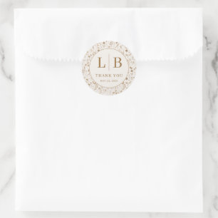 Sticker Rond Fleurs Élégantes Beige