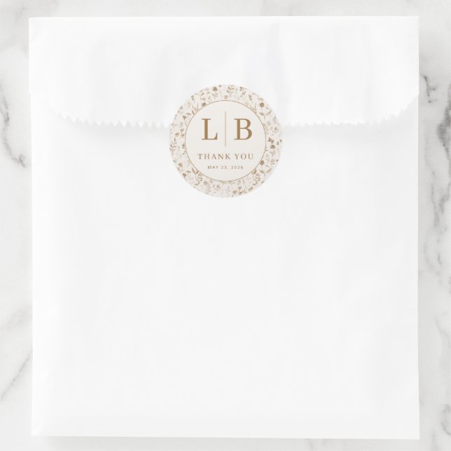 Sticker Rond Fleurs Élégantes Beige (Sac)