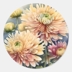 Sticker Rond Fleurs élégantes Chrysanthemum